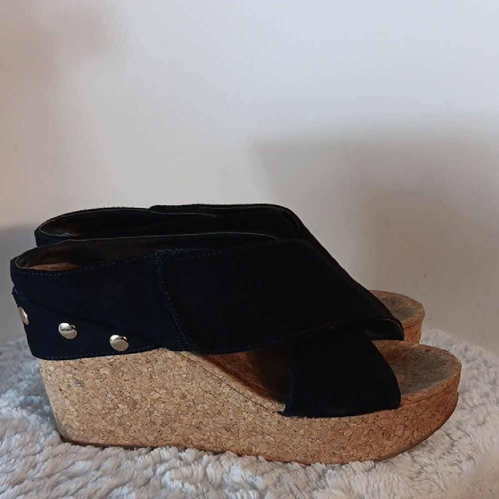 Just Fab Black Wedge Sandals